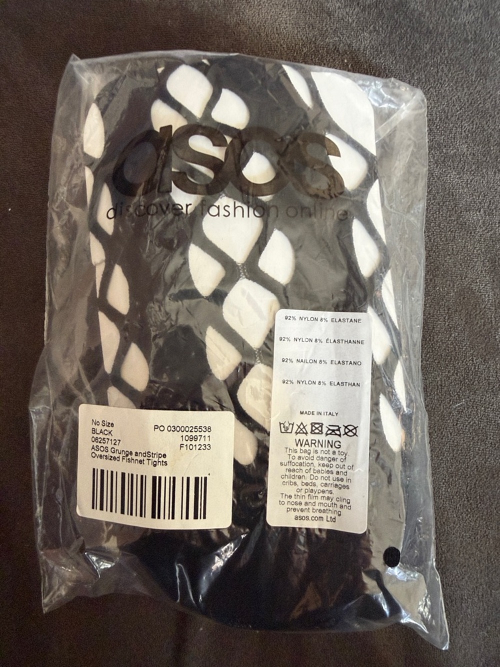 ASOS Black Grunge & Strip Oversized Fishnet Tights One Size NWT! $15